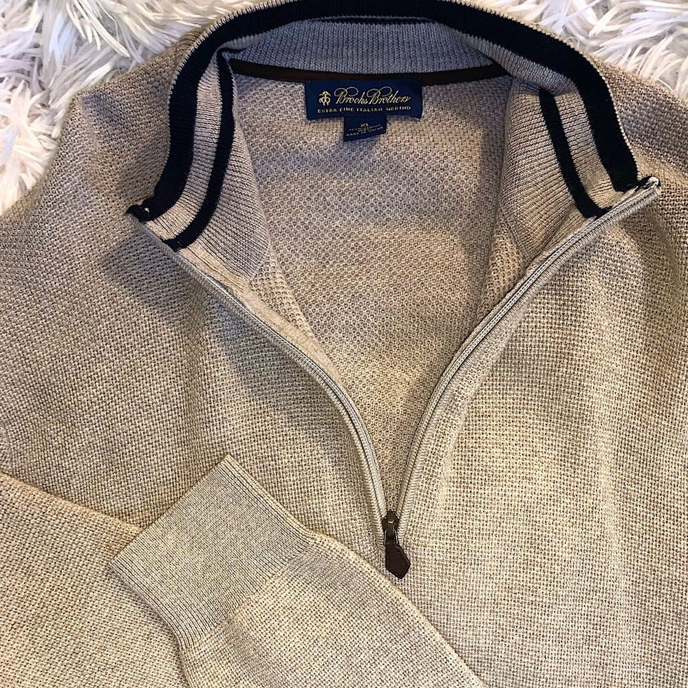 Brooks Brothers Mens Merino Half-Zip Beige/Tan Sweater Size XL